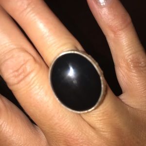 Obsidian glass black ring silver